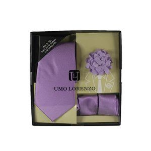 Men's lavender tie, matching hanky and lapel pin